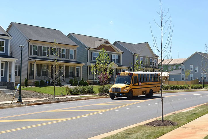 School bus stopped in front of homes in Embrey Mill