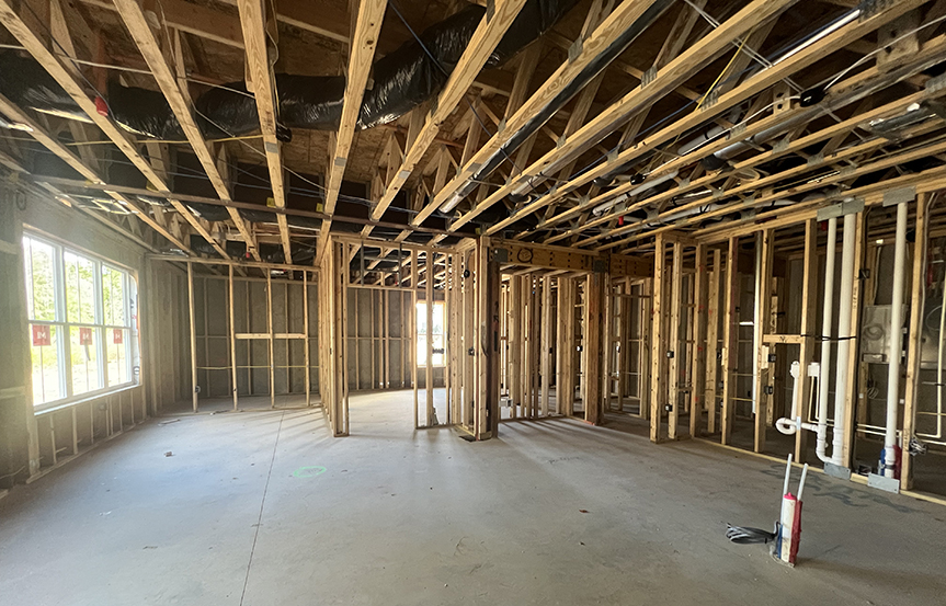 Mia family room framing by Drees Homes 55+ within Embrey Mill community in Stafford, VA