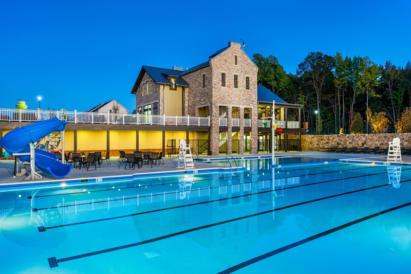 Embrey Mill pool amenity at dusk