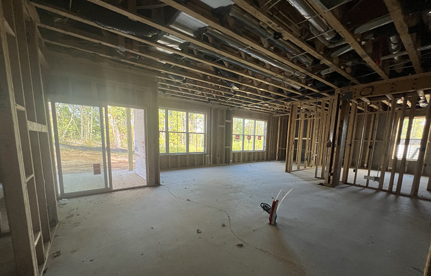 Mia family room framing by Drees Homes 55+ within Embrey Mill community in Stafford, VA