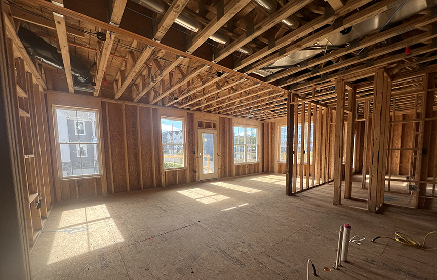 Chloe family room framing by Drees Homes 55+ within Embrey Mill community in Stafford, VA