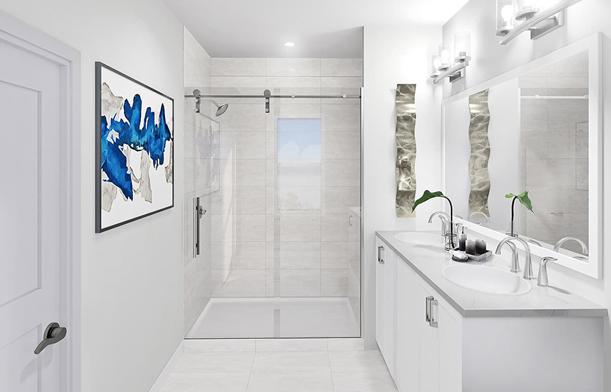Scarlet primary bathroom built by Brookfield Residential at Cascades within Embrey Mill
