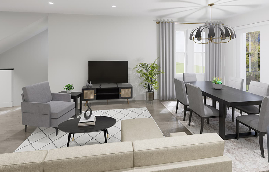 Amber living and dining room built by Brookfield Residential at Cascades within Embrey Mill