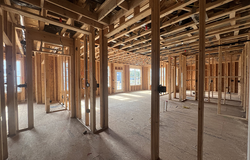 Chloe family room framing by Drees Homes 55+ within Embrey Mill community in Stafford, VA